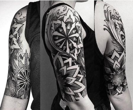 Blackwork Flower Half-sleeve Tattoo Tattoo Design